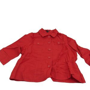 East 5th Women’s Button Up Collared Shirt Red  3/4 Sleeve  PXL Linen Blend